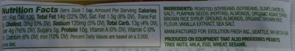 Ingredients in the Evolution Harvest snack bar